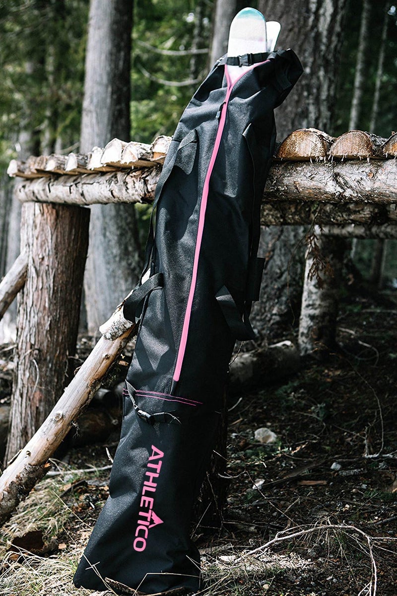 Athletico Two-Piece Ski and Boot Bag Combo | Store & Transport Skis Up to 200 CM and Boots Up To Size 13 | Includes 1 Ski Bag & 1 Ski Boot Bag (Black with Pink Trim) - Image 1